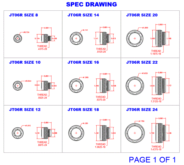 2D Cad Drawings - Amphenol MIL-DTL-38999 Series 1 & 2